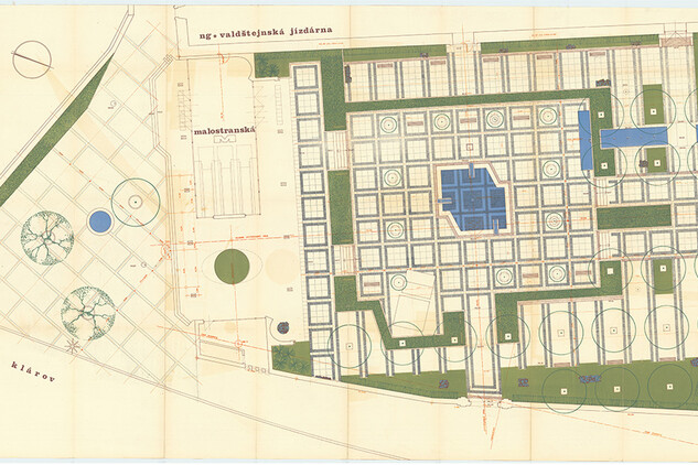 Linka metra A, stanice Malostranská, půdorys zahradního nádvoří Valdštejnské jízdárny, 1976 (archiv DPP)