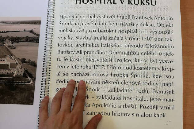 Haptická "knížka", hospitál Kuks